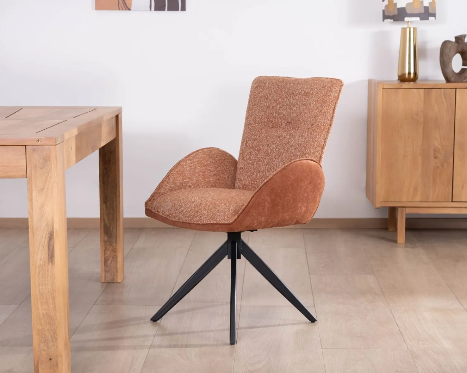 Meuble House Lot de 2 chaises tournantes en tissu bi-texturé terracotta "Eddy" et pieds métal Hot