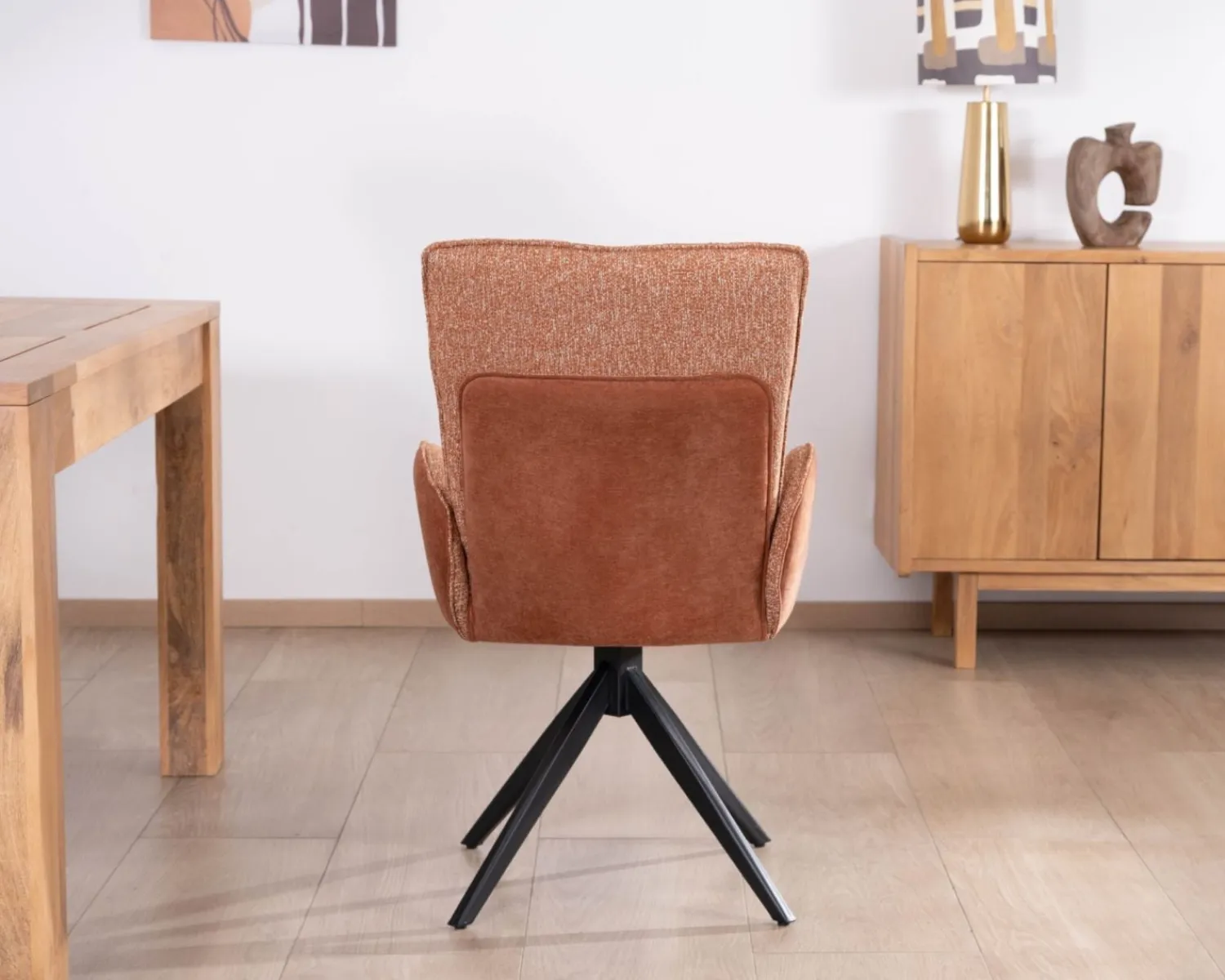 Meuble House Lot de 2 chaises tournantes en tissu bi-texturé terracotta "Eddy" et pieds métal Hot