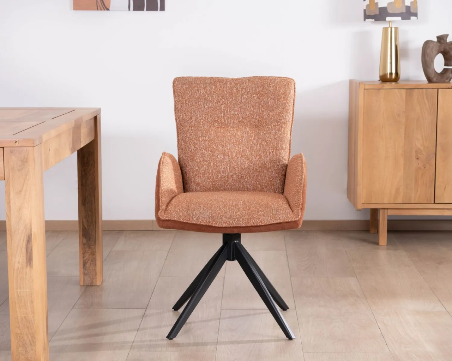 Meuble House Lot de 2 chaises tournantes en tissu bi-texturé terracotta "Eddy" et pieds métal Hot