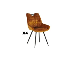 Meuble House Lot de 4 chaises velours jaune moutarde et noires "Dina" Casita New