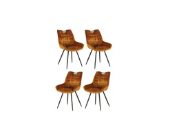 Meuble House Lot de 4 chaises velours jaune moutarde et noires