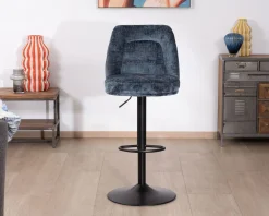 Meuble House Lot de 2 confortables chaises de bar pivotantes en tissu bleu "Zoung" dossier haut Best