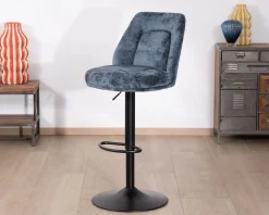 Meuble House Lot de 2 confortables chaises de bar pivotantes en tissu bleu