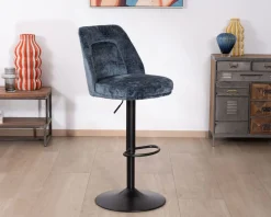 Meuble House Lot de 2 confortables chaises de bar pivotantes en tissu bleu
