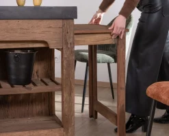 Meuble House Îlot de cuisine en teck recyclé avec coin snack extensible "Grana" plateau marbre noir Hot