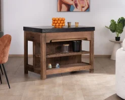 Meuble House Îlot de cuisine en teck recyclé avec coin snack extensible