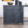 Meuble House Îlot de cuisine noir avec coin repas "Grand Chef" en manguier et granit