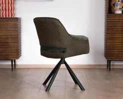 Meuble House Lot de 2 fauteuils de repas enveloppants en tissu bi texture vert "Chilko" avec pied pivotant en métal noir Hot