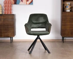 Meuble House Lot de 2 fauteuils de repas enveloppants en tissu bi texture vert
