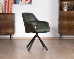 Meuble House Lot de 2 fauteuils de repas enveloppants en tissu bi texture vert