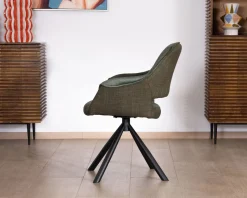 Meuble House Lot de 2 fauteuils de repas enveloppants en tissu bi texture vert