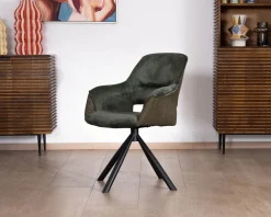 Meuble House Lot de 2 fauteuils de repas enveloppants en tissu bi texture vert