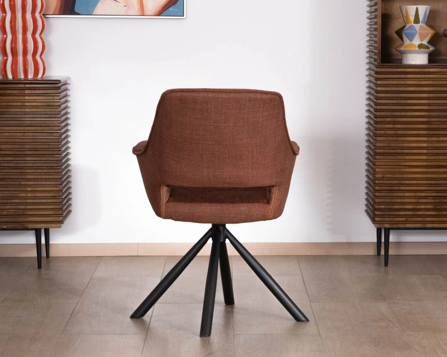 Meuble House Lot de 2 fauteuils de repas pivotants en tissu bi texturé cuivré "Chilko" esprit rétro Best