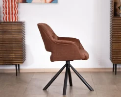Meuble House Lot de 2 fauteuils de repas pivotants en tissu bi texturé cuivré