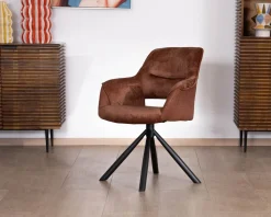 Meuble House Lot de 2 fauteuils de repas pivotants en tissu bi texturé cuivré