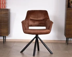 Meuble House Lot de 2 fauteuils de repas pivotants en tissu bi texturé cuivré