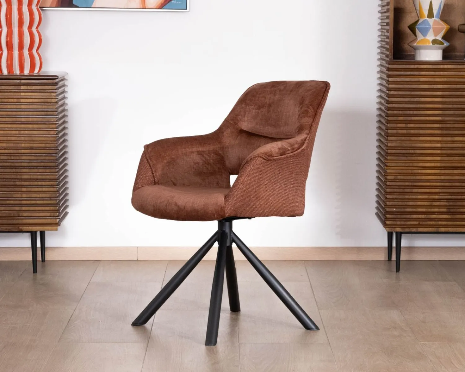 Meuble House Lot de 2 fauteuils de repas pivotants en tissu bi texturé cuivré "Chilko" esprit rétro Best