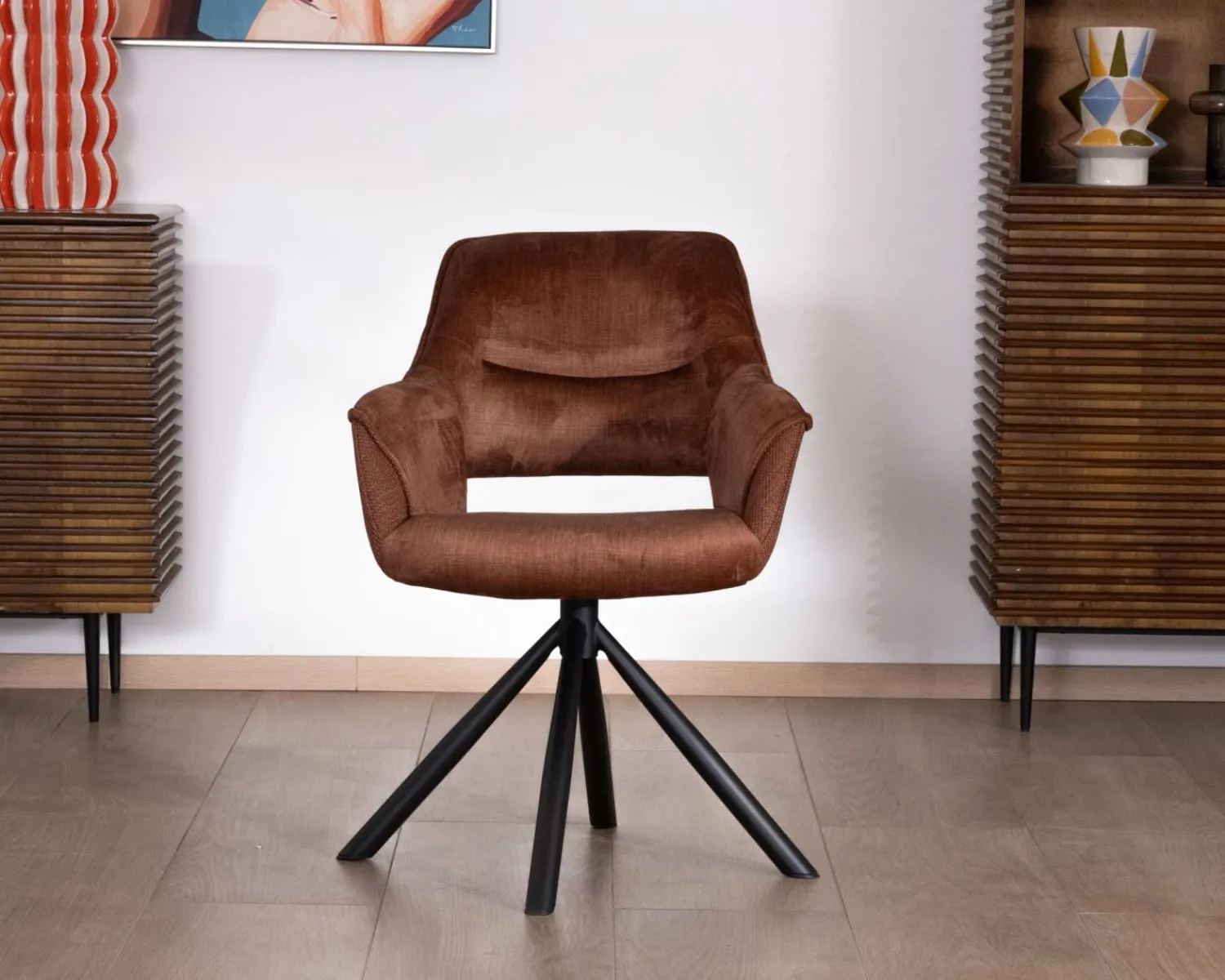 Meuble House Lot de 2 fauteuils de repas pivotants en tissu bi texturé cuivré "Chilko" esprit rétro Best