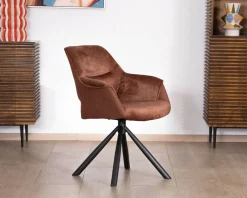 Meuble House Lot de 2 fauteuils de repas pivotants en tissu bi texturé cuivré