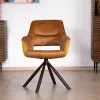 Meuble House Lot de 2 fauteuils de repas pivotants et enveloppants en tissu bi texturé jaune moutarde "Chilko"