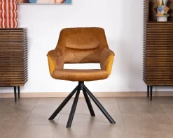 Meuble House Lot de 2 fauteuils de repas pivotants et enveloppants en tissu bi texturé jaune moutarde "Chilko"