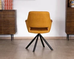 Meuble House Lot de 2 fauteuils de repas pivotants et enveloppants en tissu bi texturé jaune moutarde