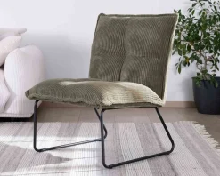 Meuble House Lot de 2 fauteuils sans accoudoirs en velours cotelé kaki 