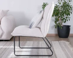 Meuble House Lot de 2 fauteuils sans accoudoirs en velours côtelé blanc "Calvin" pieds métal Best