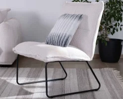 Meuble House Lot de 2 fauteuils sans accoudoirs en velours côtelé blanc 