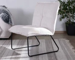 Meuble House Lot de 2 fauteuils sans accoudoirs en velours côtelé blanc 
