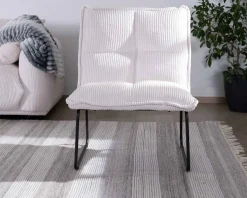 Meuble House Lot de 2 fauteuils sans accoudoirs en velours côtelé blanc 