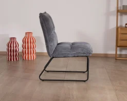 Meuble House Lot de 2 fauteuils sans accoudoirs en velours cotelé gris 