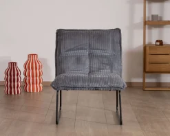 Meuble House Lot de 2 fauteuils sans accoudoirs en velours cotelé gris 