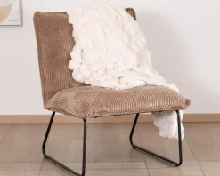 Meuble House Lot de 2 fauteuils sans accoudoirs en velours côtelé camel "Calvin" New