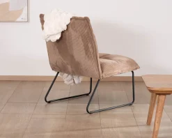 Meuble House Lot de 2 fauteuils sans accoudoirs en velours côtelé camel 