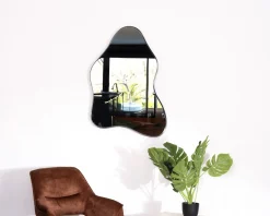 Meuble House Lot de 2 miroirs forme naturelle avec encadrement en métal noir "Patras" New