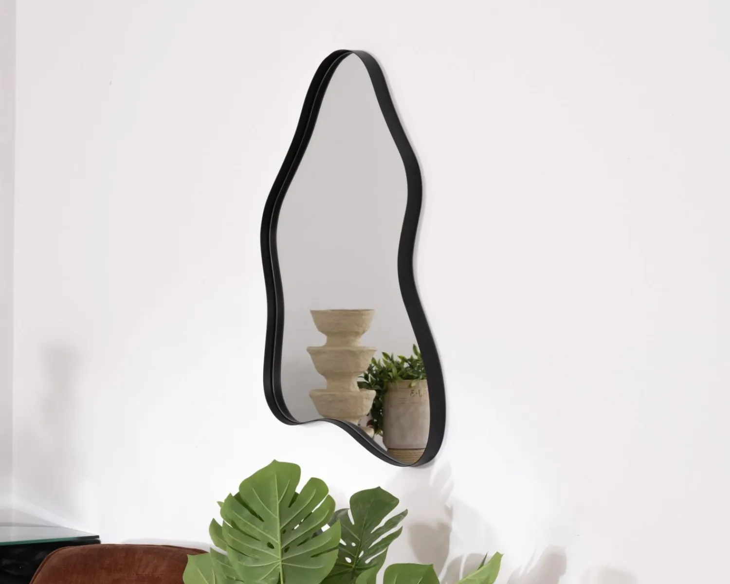 Meuble House Lot de 2 miroirs forme naturelle avec encadrement en métal noir "Patras" New