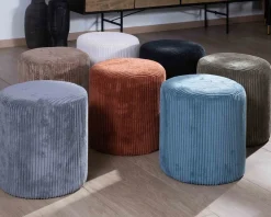 Meuble House Lot de 2 petits poufs ronds en velours blanc 