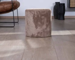 Meuble House Lot de 2 petits poufs ronds en velours couleur camel 