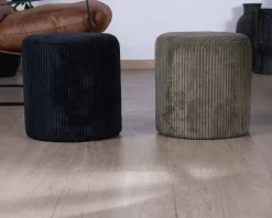 Meuble House Lot de 2 petits poufs ronds en velours côtelé kaki "Snaw" diamètre 35 cm Clearance