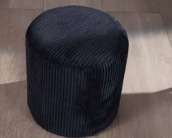 Meuble House Lot de 2 poufs noirs en velours côtelé