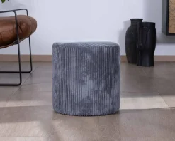 Meuble House Lot de 2 poufs ronds en velours côtelé gris "Snaw" diamètre 35 cm Discount