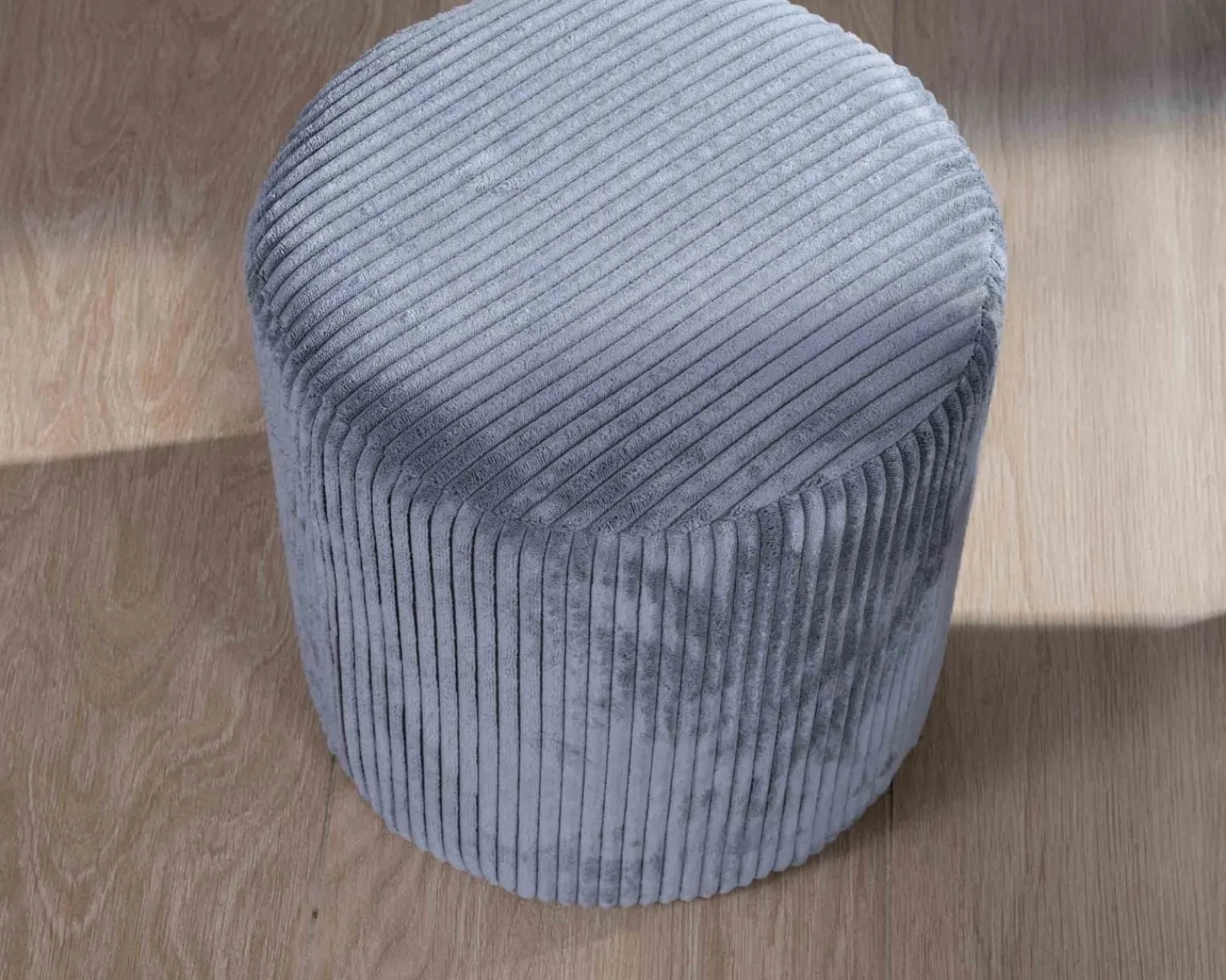 Meuble House Lot de 2 poufs ronds en velours côtelé gris "Snaw" diamètre 35 cm Discount