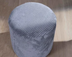 Meuble House Lot de 2 poufs ronds en velours côtelé gris