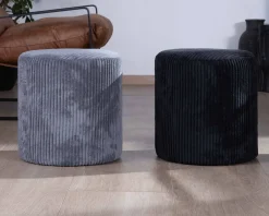 Meuble House Lot de 2 poufs ronds en velours côtelé gris
