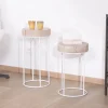 Meuble House Lot de 2 tables d'appoint rondes blanchies en bois et métal "Nervure"