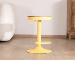 Meuble House Lot de 2 tabourets en métal jaune acidulé avec assise bois