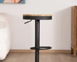 Meuble House Lot de 2 tabourets réglables en hauteur avec assise bois "Juo" en métal noir Sale