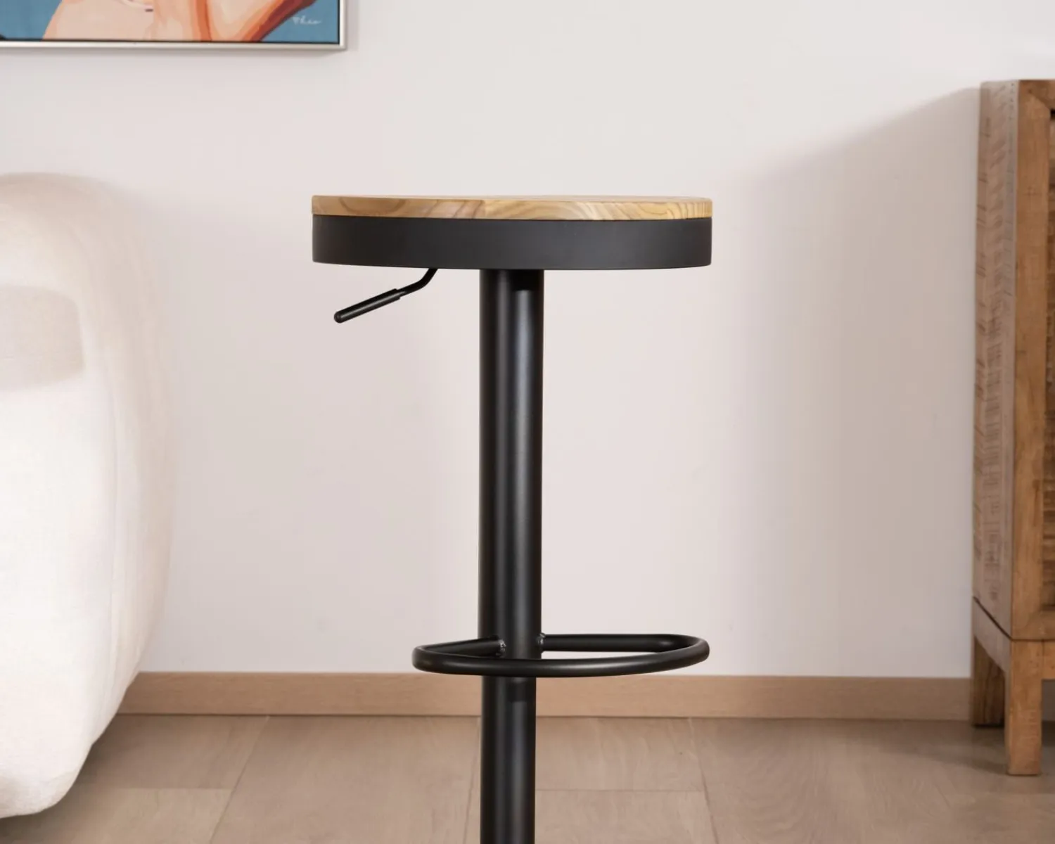 Meuble House Lot de 2 tabourets réglables en hauteur avec assise bois "Juo" en métal noir Sale