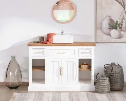 Meuble House Meuble avec vasque simple en acacia blanc 